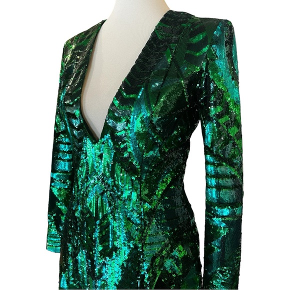 Balmain X H&M Emerald Green Sequin Mini Dress Size 8 - Picture 2 of 13